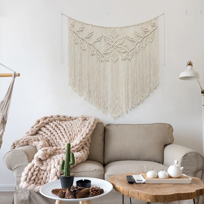 

Nordic Bohemian Tapestry 105x100CM Outdoor Wedding Background Decoration Home Wall Hanging Hand-Woven Leaf Cotton Thread Blanket