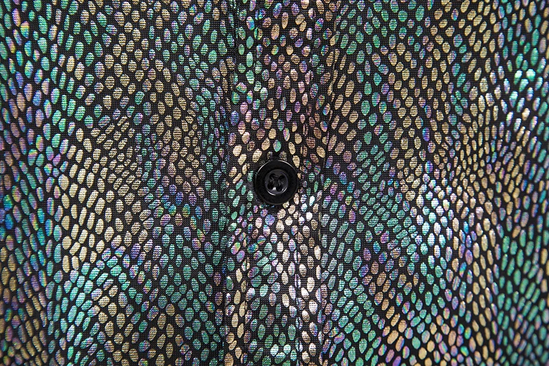 Mens Rainbow Metallic Snake Pattern Shirt 2022 Sexy New 70s Disco Nightclub Dress Shirts Halloween Party Prom Top Shirt Chemise