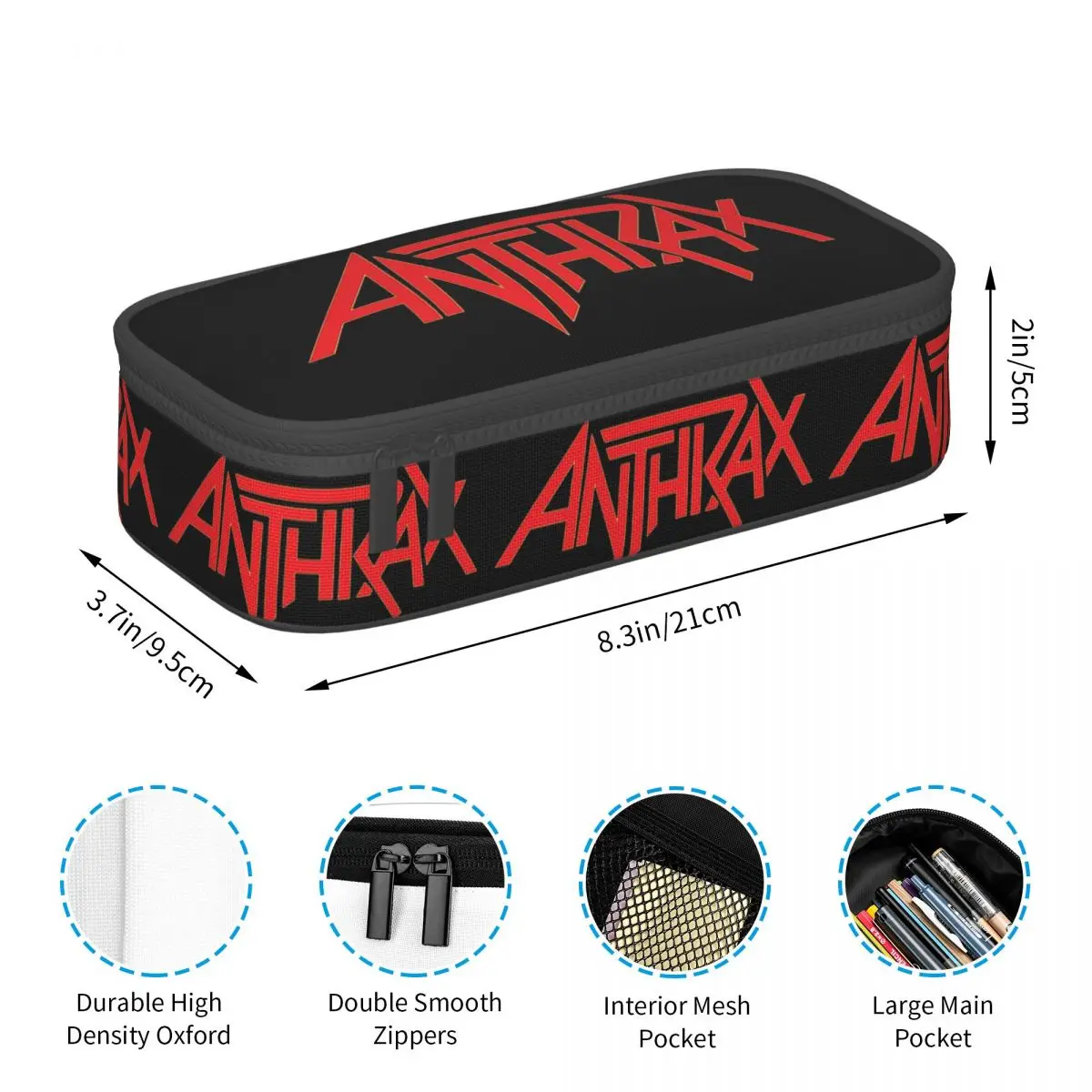 Фото Пенал с логотипом музыкальной группы Anthrax для мальчиков и девочек, подарочная коробка для ручек, сумка для карандашей, канцелярские принадлежности, сумка-держатель для ручек №2
