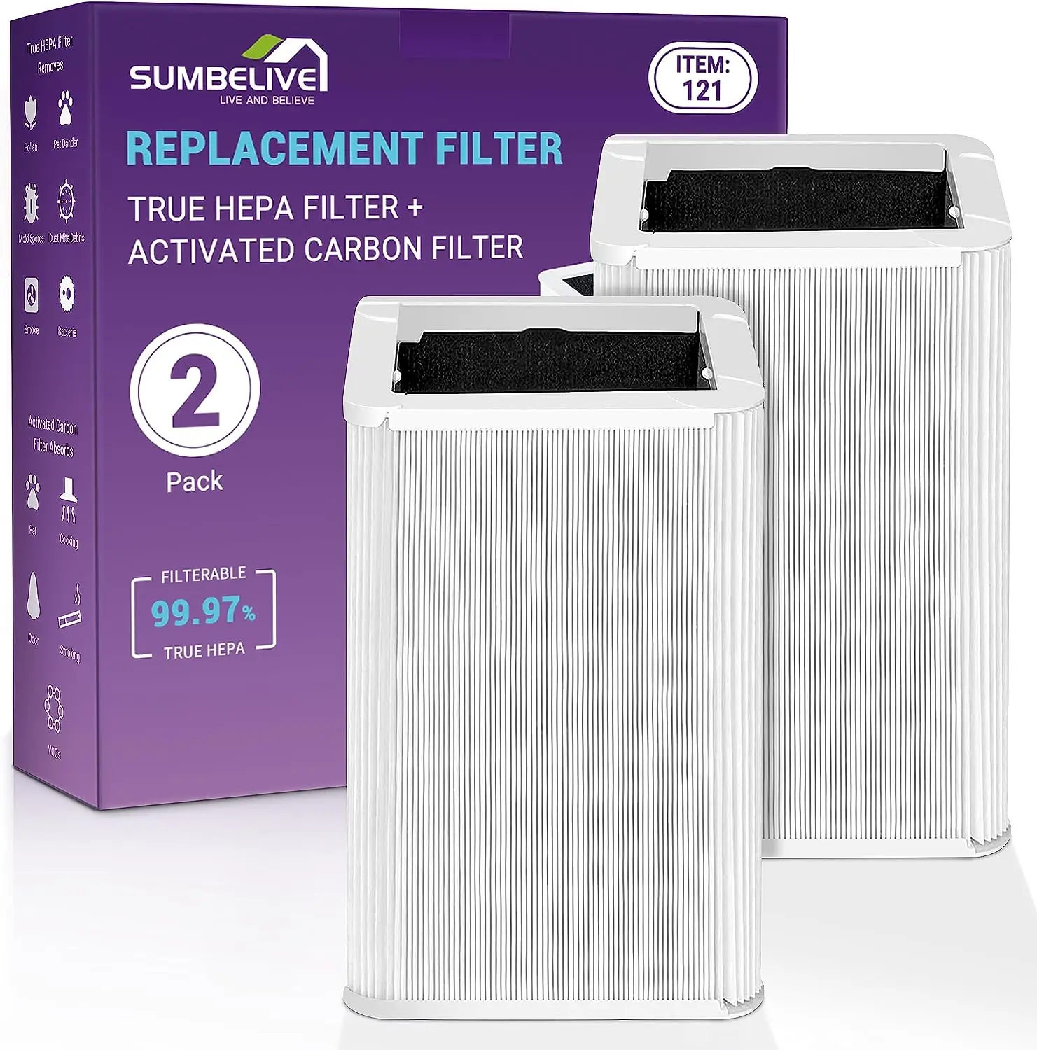 

Pack 121 Replacement Filter for Blueair Blue Pure 121 Air Purifier, with Particle, Activated Carbon and H13 True HEPA Filters