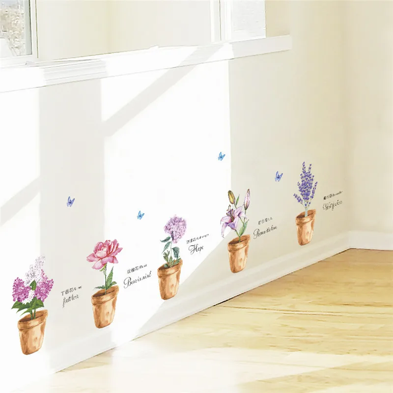 

Lilac Lily Hydrangea Lavender Rose Flower Wall Stickers Living Room Bedroom Corridor Decorations Mural Art Diy Home Decal Poster