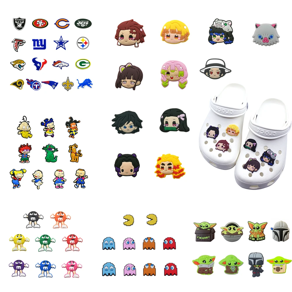 

Оптовая продажа, 50 шт., подвески для обуви из искусственного ПВХ, браслеты, аксессуары для украшения рюкзака, заглушка, Croc Jibz