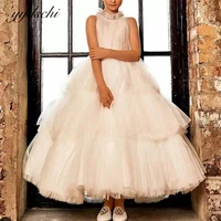 pageant charming flower girl dresses for wedding pearls beaded high neck tulle piano performance tiered first communion dresses