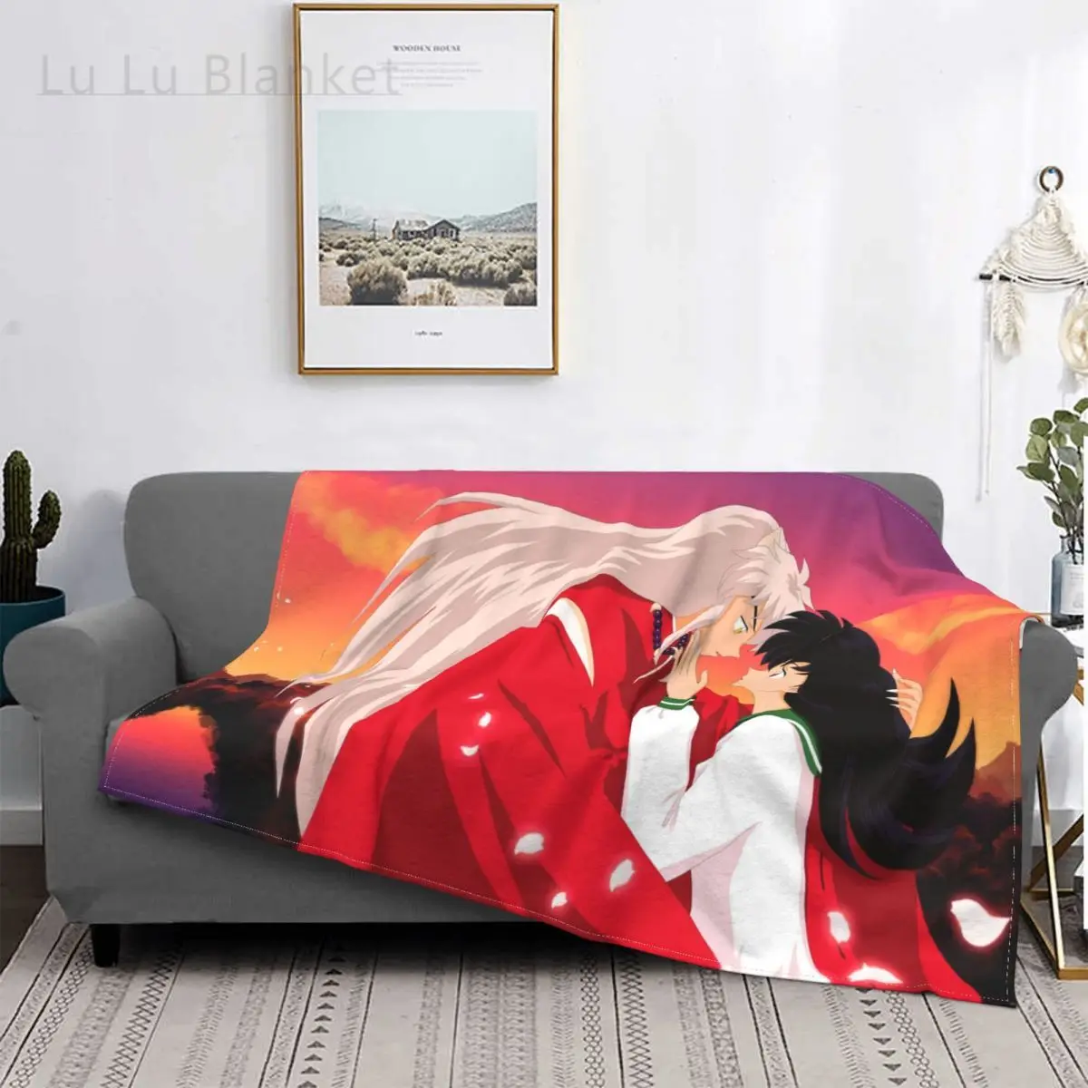 

Inuyasha Blanket Velvet Printed Higurashi Kagom Portable Ultra-Soft Throw Blanket for Sofa Travel Bedding Throws