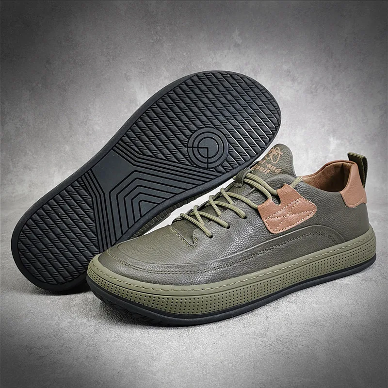 

Кроссовки мужские из натуральной кожи, мягкие дышащие, с перекрестной шнуровкой, повседневная обувь на плоской подошве, для студентов, на осень