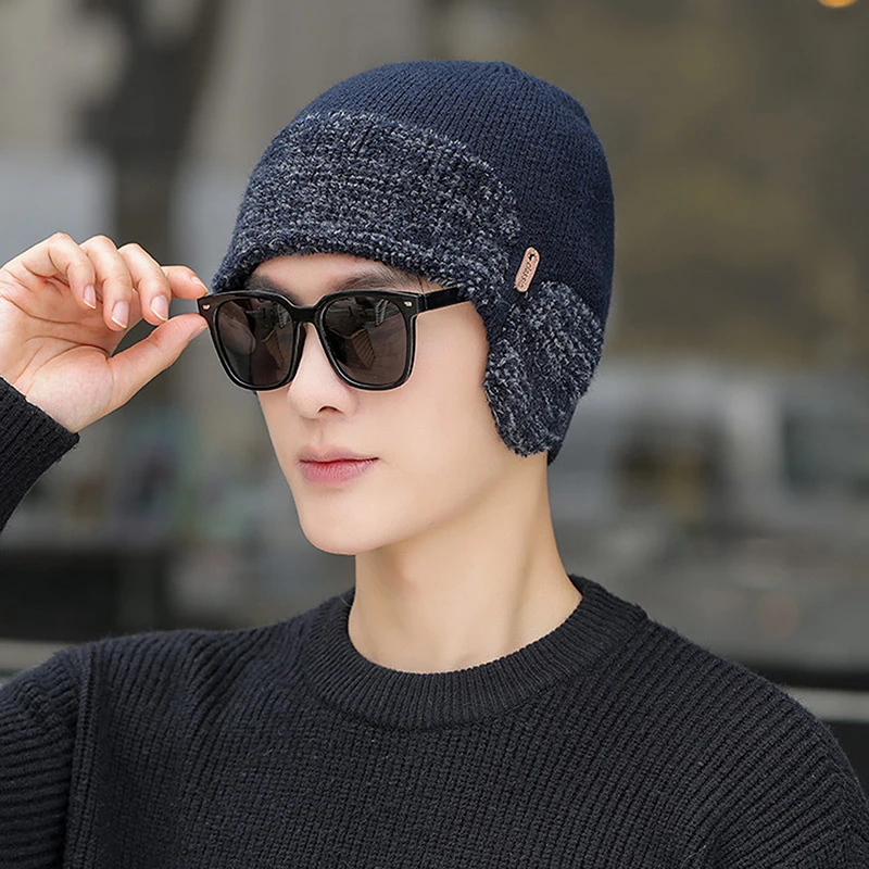 

Men's Caps Winter Keep Ear Warm Beanies Male Knitted Warm Hat Caps For Winter Outdoor Hat Winter Warm Solid Color Fashion 2022