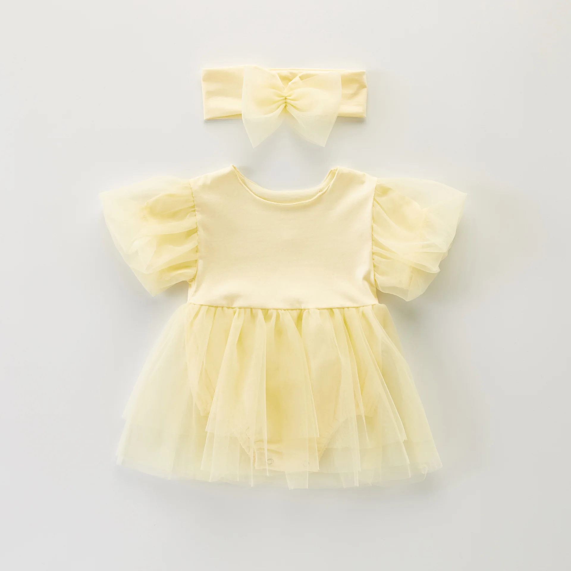 2022 Summer New Baby Girl Short Sleeve Bodysuit Tutu Dress Solid Infant Girl Party Clothes Cotton Toddler Puff Sleeve Jumpsuit