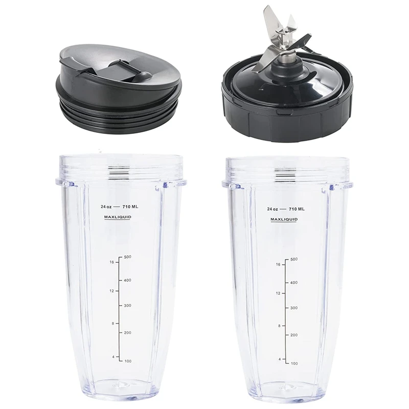 2 Replacement Parts 24 Oz Cups With Lid & Extractor Blade Fo