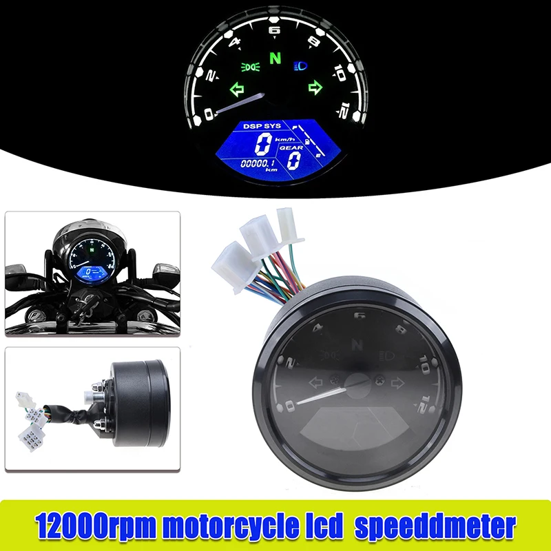 

Motorcycle Speed Meter Universal Digital Instrument Panel Tachometer LCD Multi-function Indicator Night Vision Dial Odometer