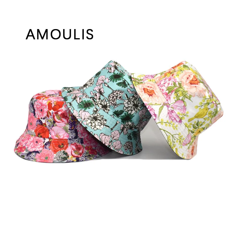 

AMOULIS Summer Bucket Hats for Women and Men Fashion Print Sun Hat Casual Sun Protection Fisherman Hat Double-sided Beach Caps