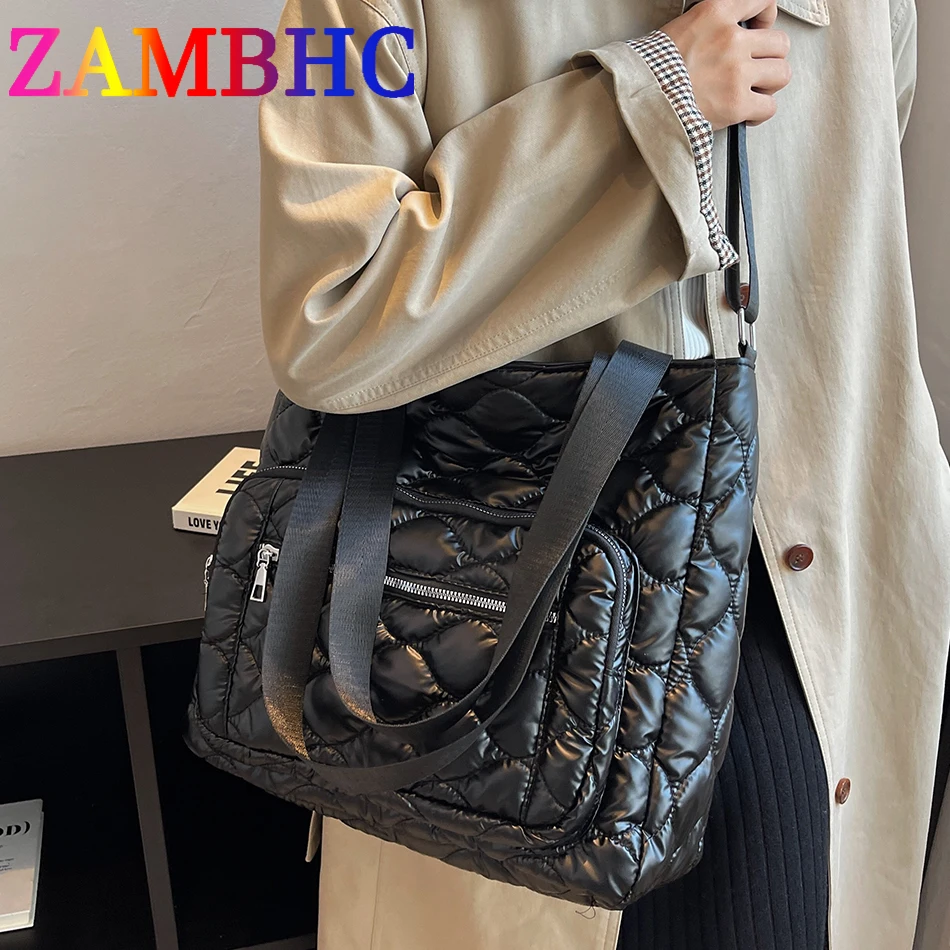 

Fashion Winter Women's Commute Shoulder Messenger Bags Padded Down Fabric Space Bag 2022 Designer Branded Female Travel Handbags