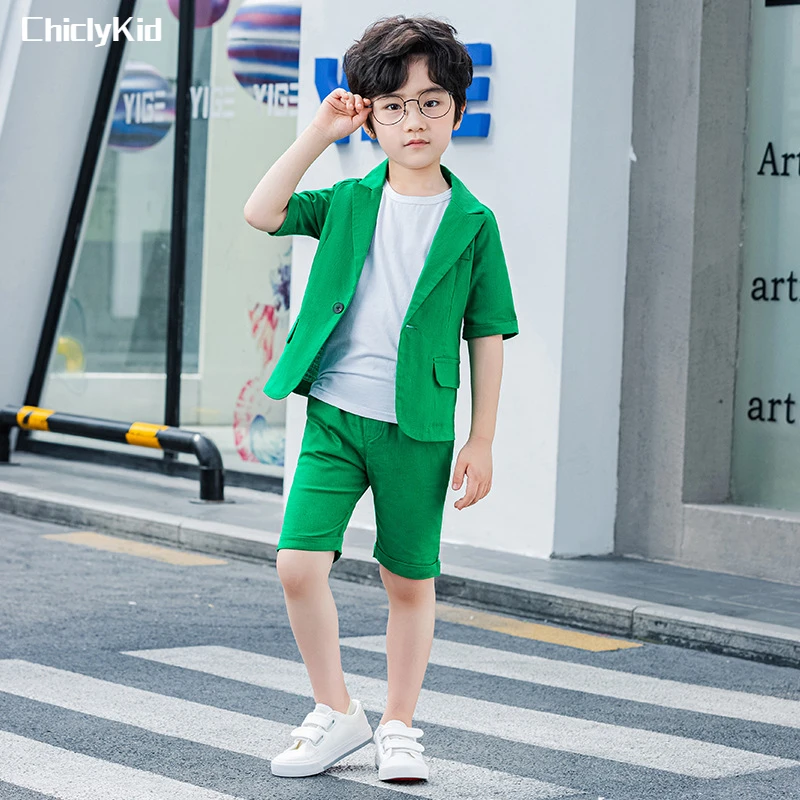 

Boys Summer Short Sleeve Suit Jacket Shorts Formal Dress Kid Solid Color Blazer Wedding Clothes Set Child Tuxedo Toddler Costume