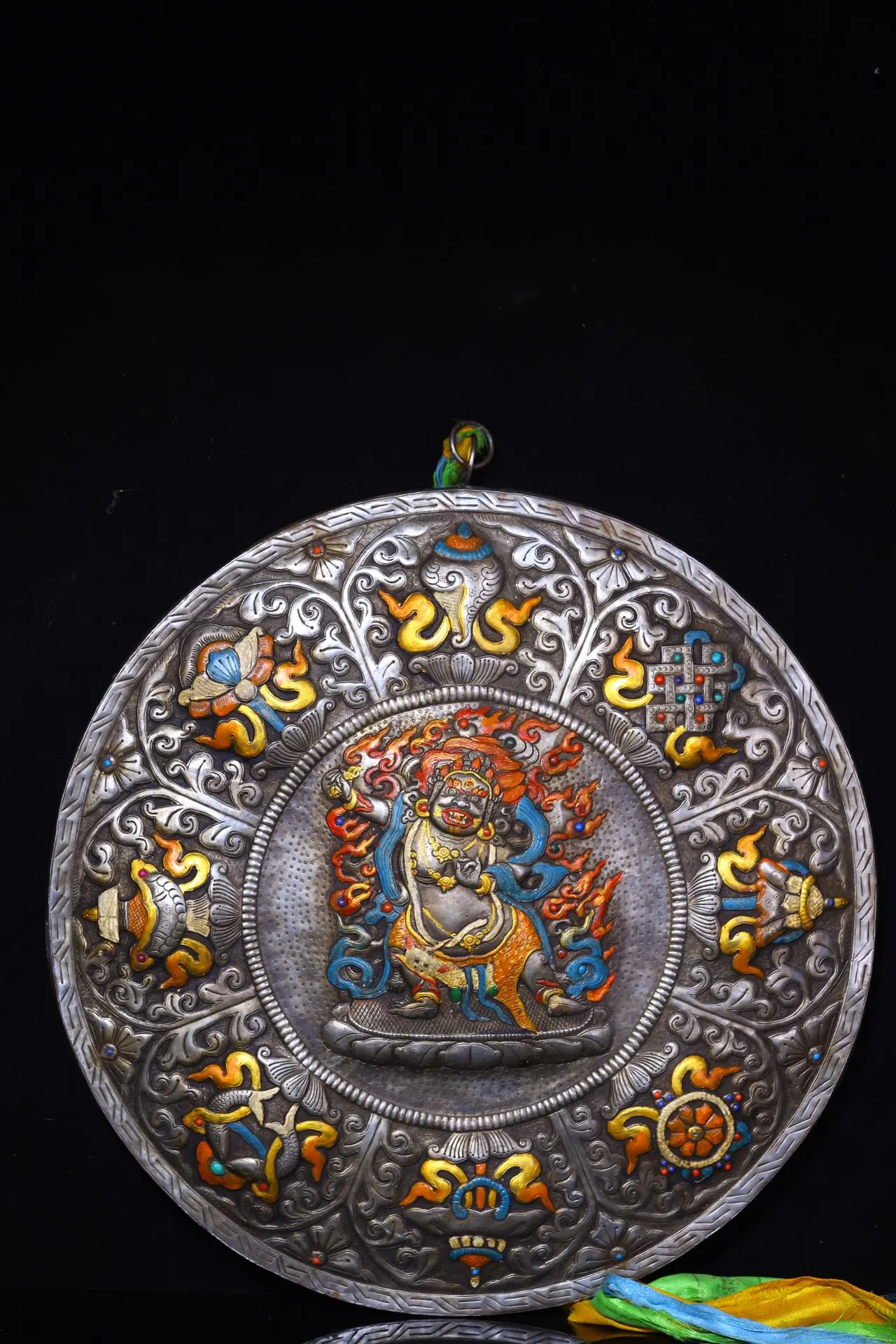 

Коллекция тибетских храмов, 16 дюймов, старые трусики, драгоценный камень, ваджраяна, Будда, Восемь благоприятных сокровищ, Мандала танка, подвесной экран