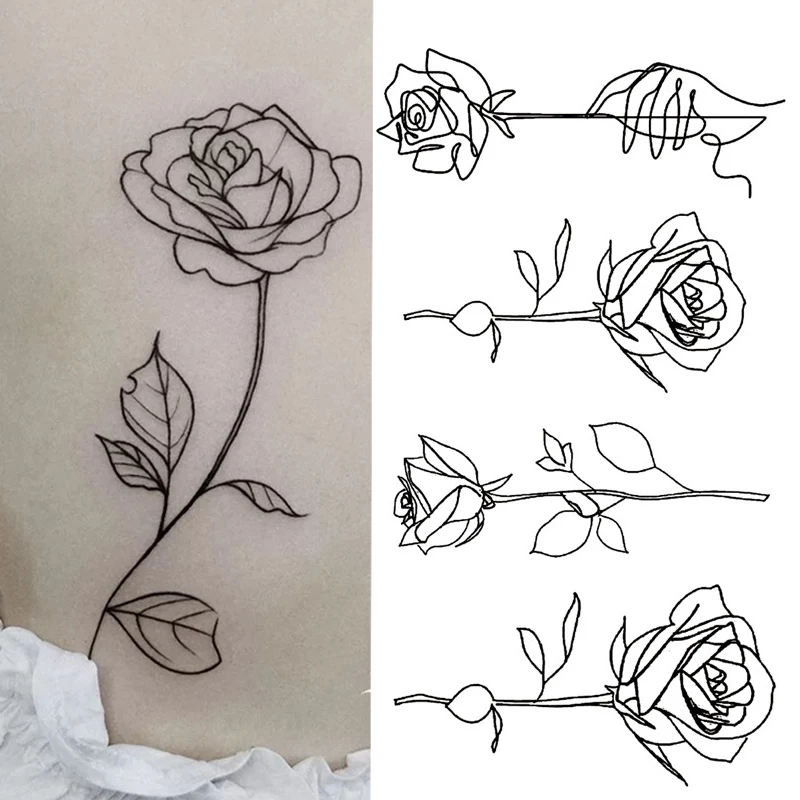 Temporary Tattoo Stickers Men Women Waterproof Black Tattoo  Flower  Rose Butterfly Water Transfer Body Hand Art Temporary 1pcs