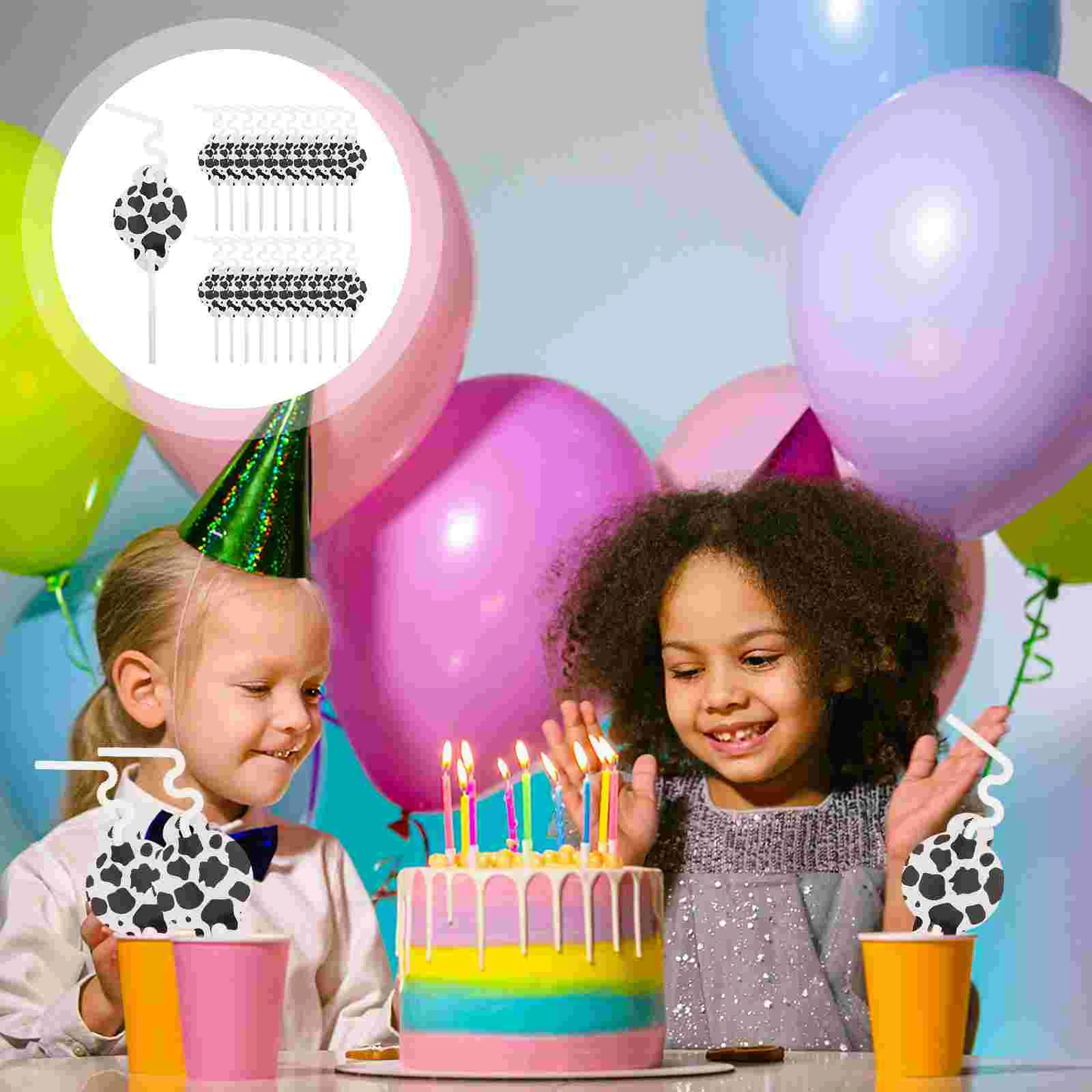 

50pcs Cow Printing Paper Straws Children Birthday Party Supplies