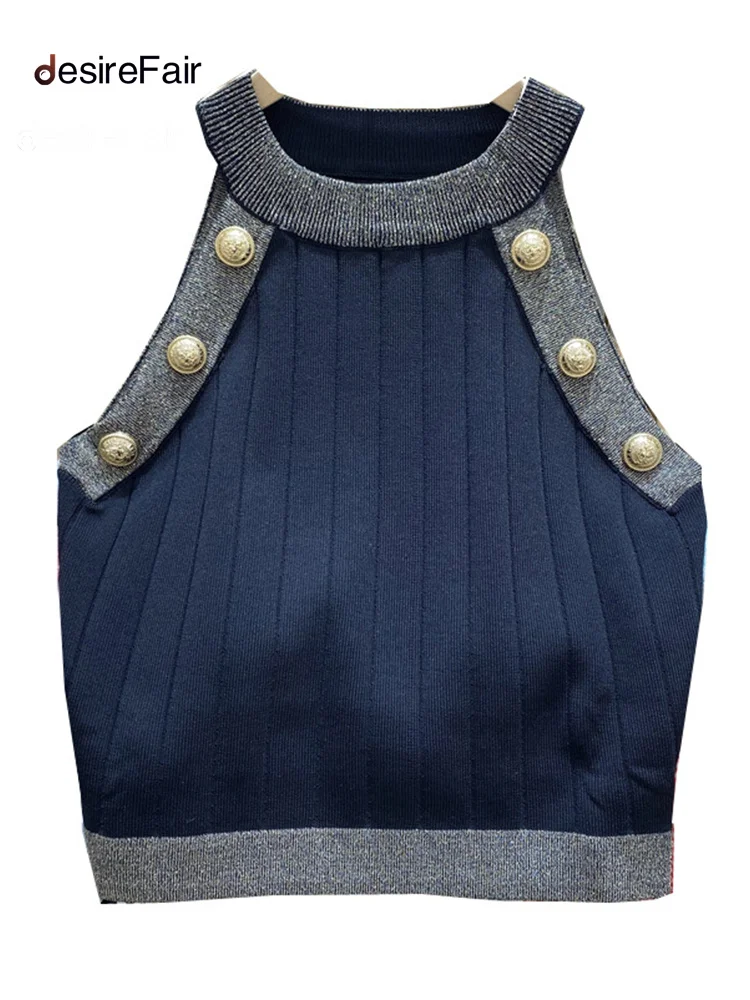 

DesireFair Solid Color Gold Button Type Pleated Round Neck British Style Fashion Design Spring Women Knitted Bottoming Shirt