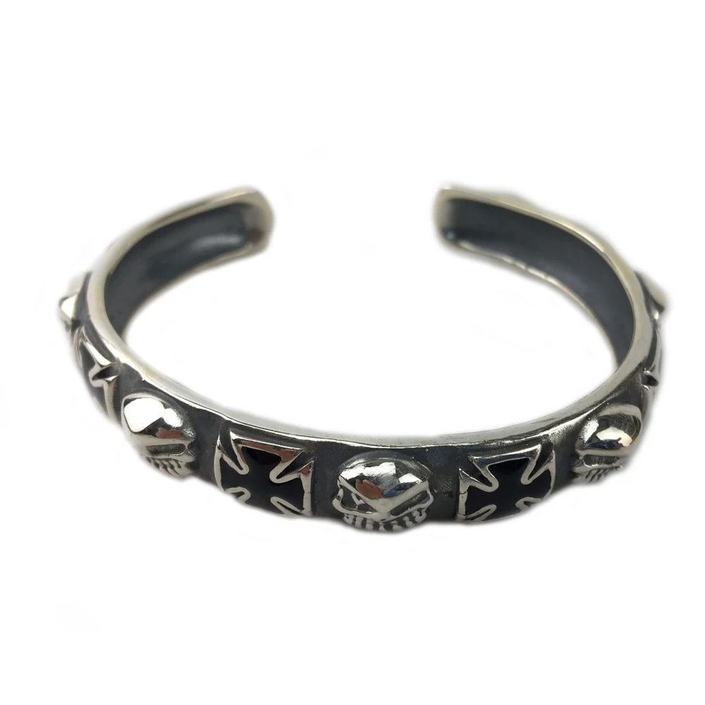 Крестообразный серебряный браслет 9A007 в стиле панк с черепом