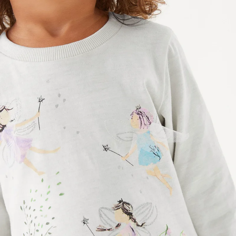 

Girls t-shirt children's clothing autumn new European and American cartoon round neck long-sleeved ruffle skirt girls long-sleev