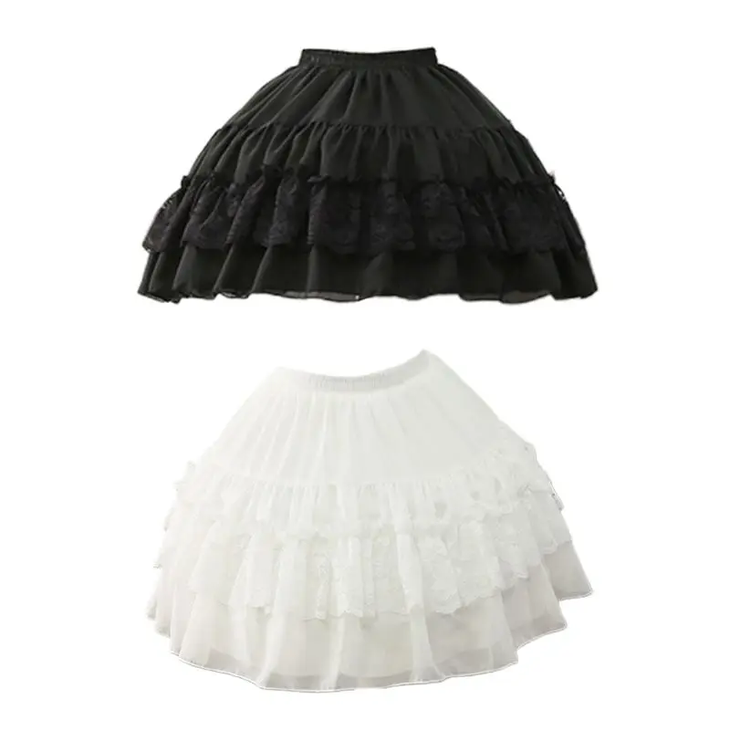 

Womens White 2 Hoops Petticoat Skirt Floral Lace Patchwork Tiered Underskirt Bride Dress Flared Short DropShip