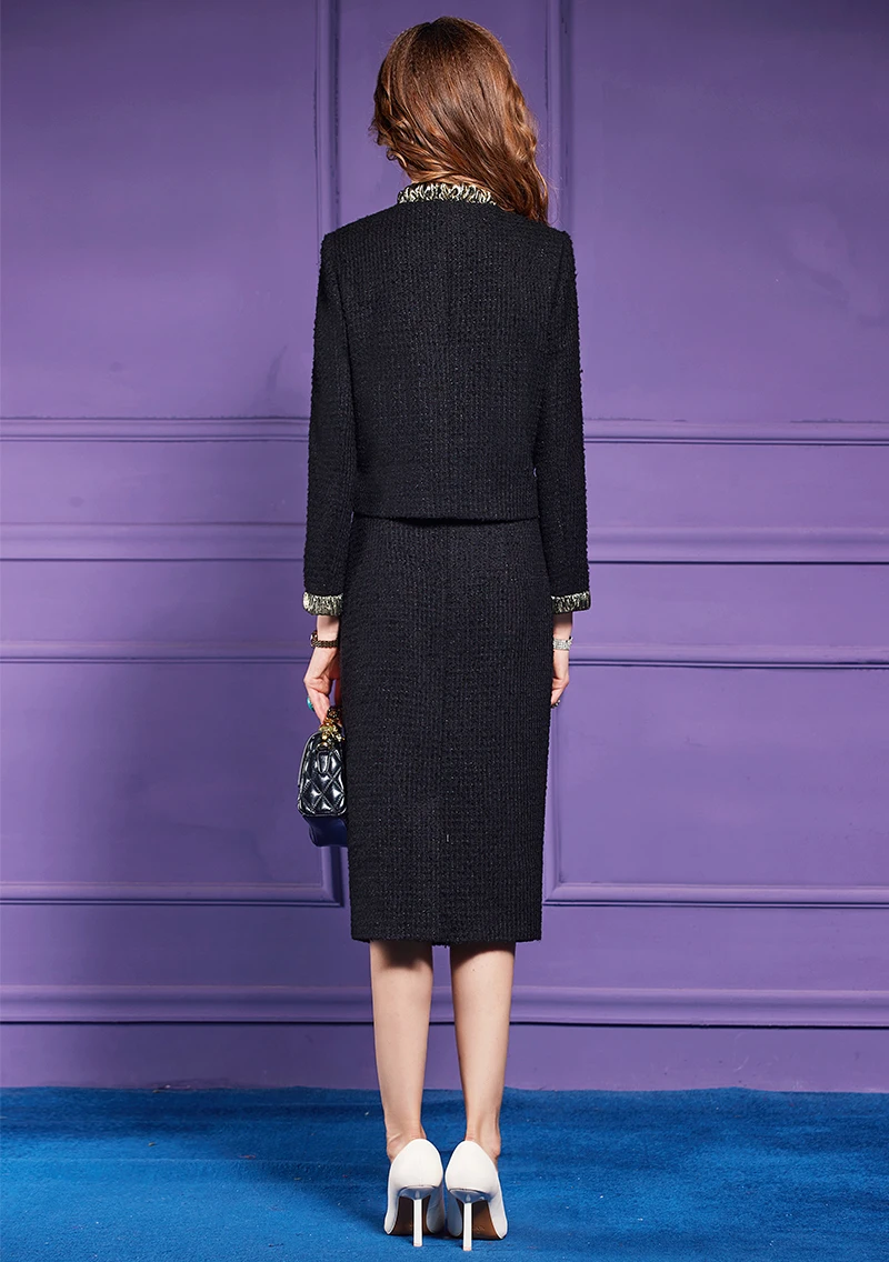 ZJYT Осень-зима Твидовая шерстяная куртка с бантом и юбка-карандаш Одинаковые