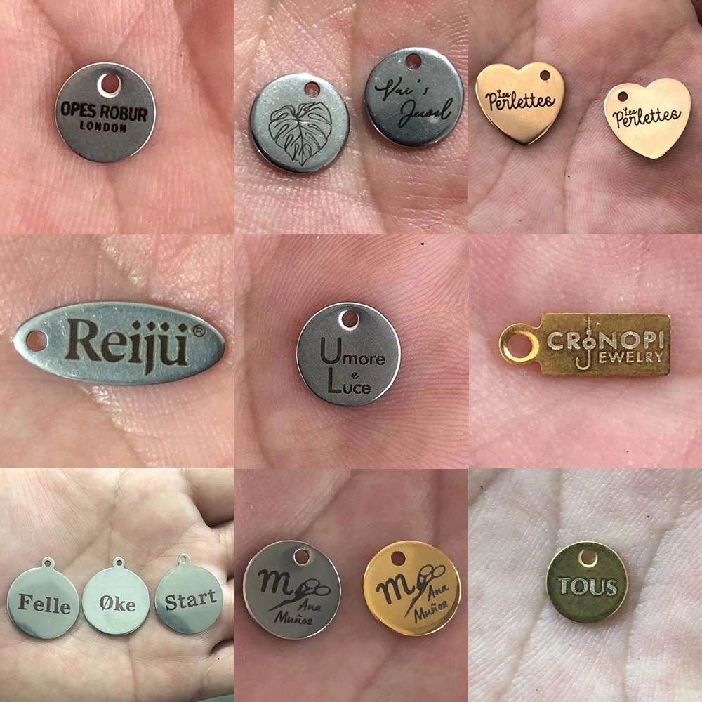 50-200Pcs Customized Custom Laser Engrave Name LOGO Stainless Steel Personalized Necklace Blank Tags Charms Jewelry Wholesale
