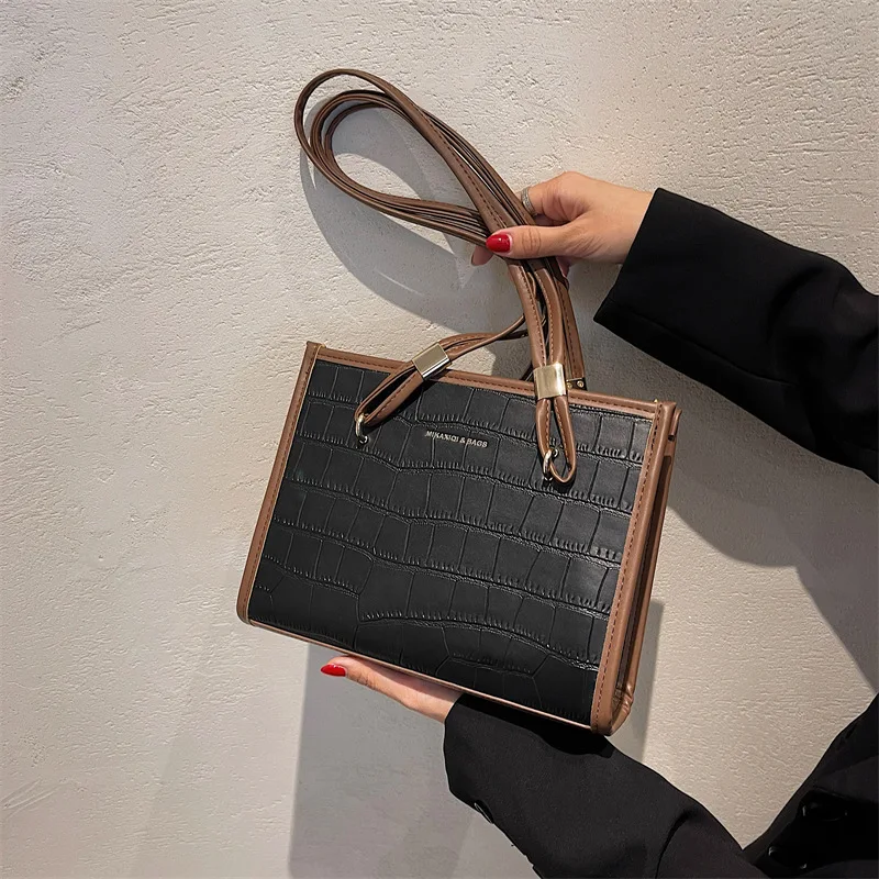 

Solid Color Leather Messenger Bag Casual Shopping Bag Zipper Female Bag Ladies Stone Pattern Shoulder Bag Large Capacity Bag