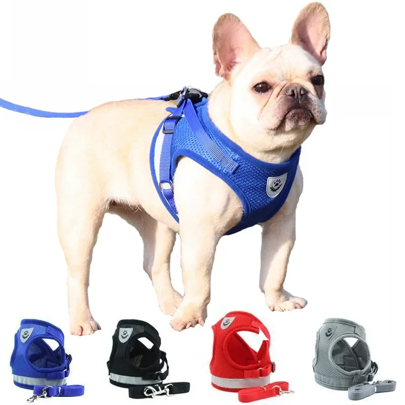 

Dog Harness Leash Set Nylon Mesh Puppy Cat Harnesses Vest for Chihuahua Pug Small Medium Dogs Reflective Walking Pet Lead Leash