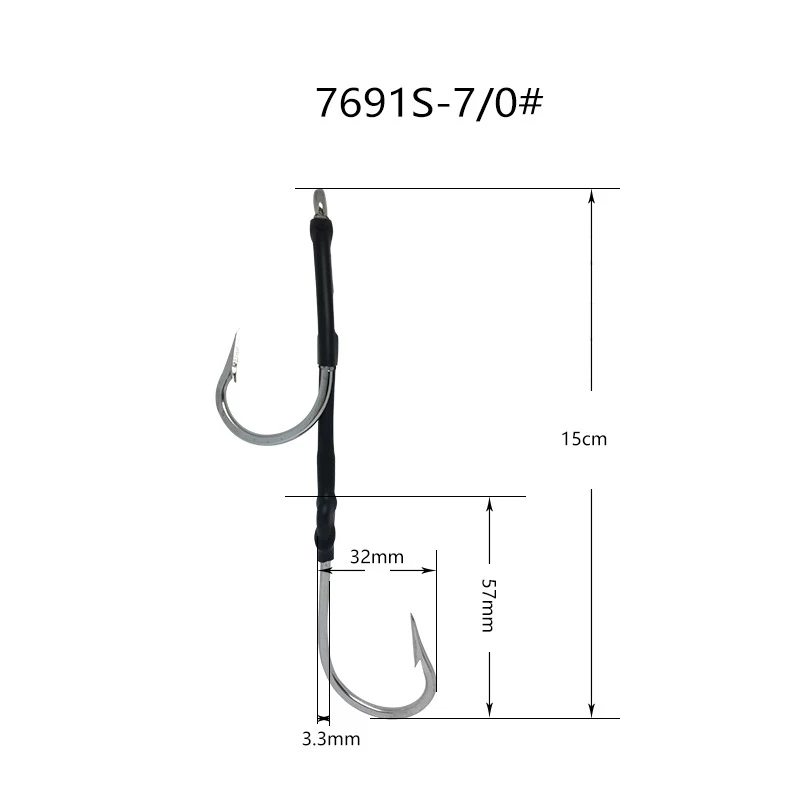 

7691S двойной вспомогательный крючок из нержавеющей стали Троллинговые большие игровые рыболовные крючки Shark J Hook 10/0