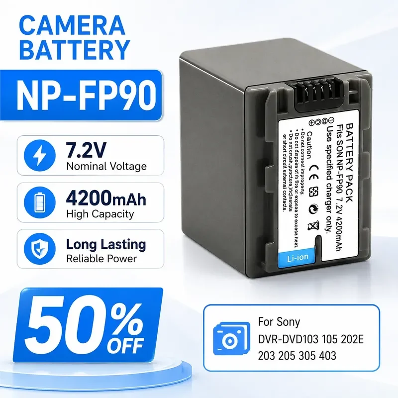 Фото Аккумулятор Li-ion NP-FP90 7.2V 4200mAh для видеокамер Sony DVR-DVD103, 105, 202E, 203, 205, 305, 403 (замена) №1
