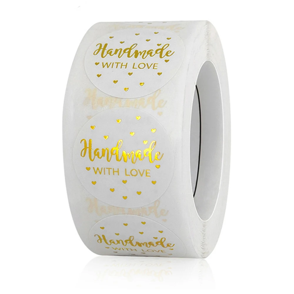 

100-500pcs Golden Handmade with Love Label Stickers for Gift Card Box Package Party Wrapping Baking Food Small Business 1Inch
