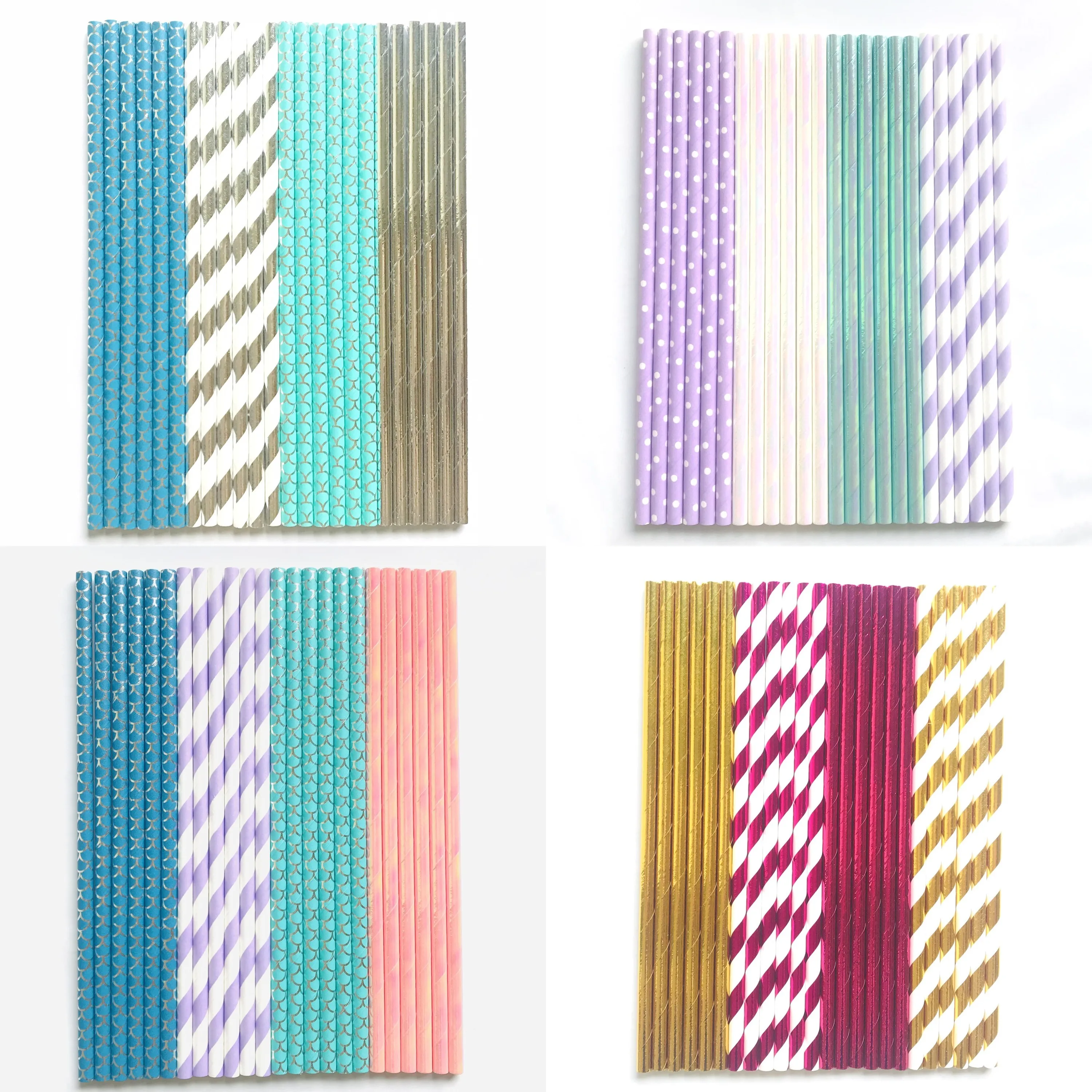 

100 Pcs Under The Sea Party Paper Straws,Lilac Aqua Blue Pink Gold Silver Foil Iridescent Fish Scale Beach Pool Girl Baby Shower