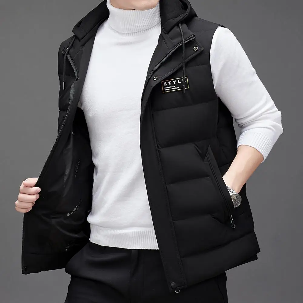 New Brand Casual Fashion Windbreaker Sleeveless 90% Mens Duck Down Vest Jacket With Hood Puffer Waistcoat Winter Mens Clothes
