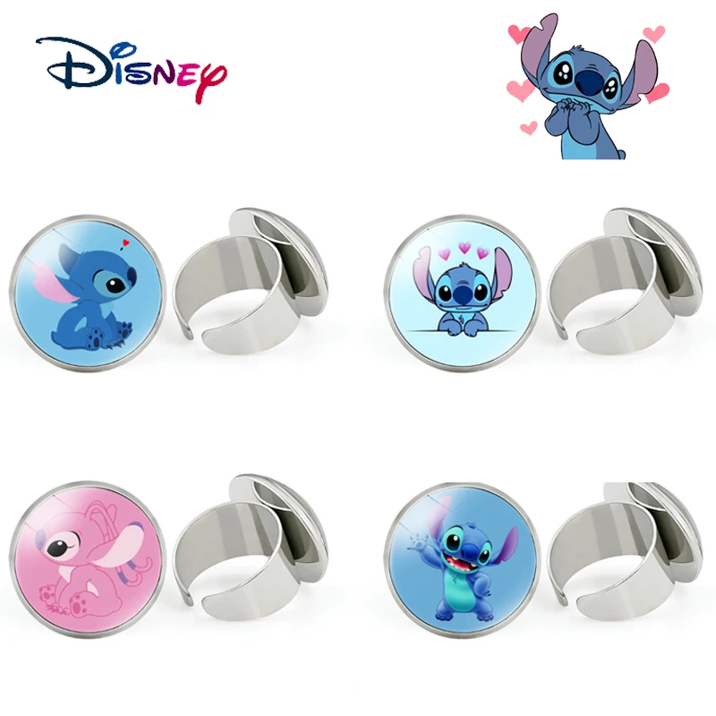 

Disney Lilo & Stitch Ring Cartoon Pattern Metal Adjustable Couple Ring Finger Support Accessories Kawaii Birthday Gifts