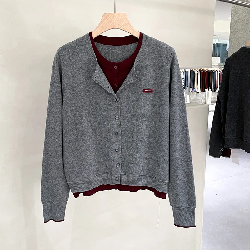 Высококачественный смысл отдыха! Модный флисовый вязаный кардиган контрастного