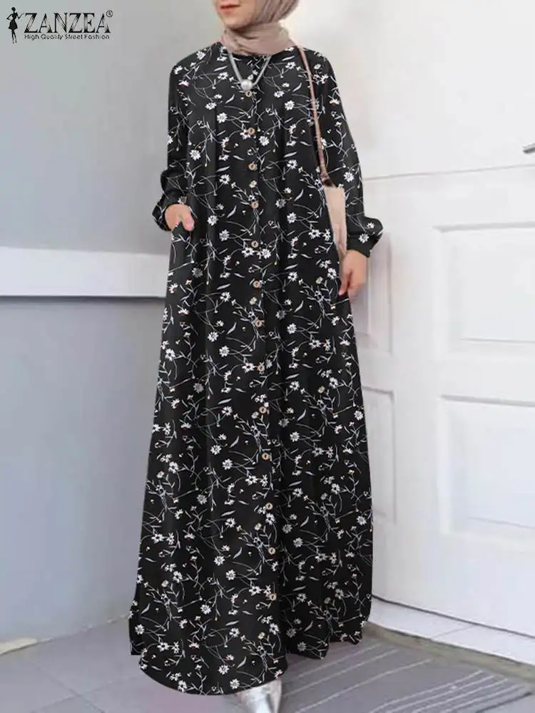 

Элегантное мусульманское платье, женский сарафан ZANZEA 2022, турецкое Макси-платье, мусульманская одежда, Цветочная абайя, женское платье больш...