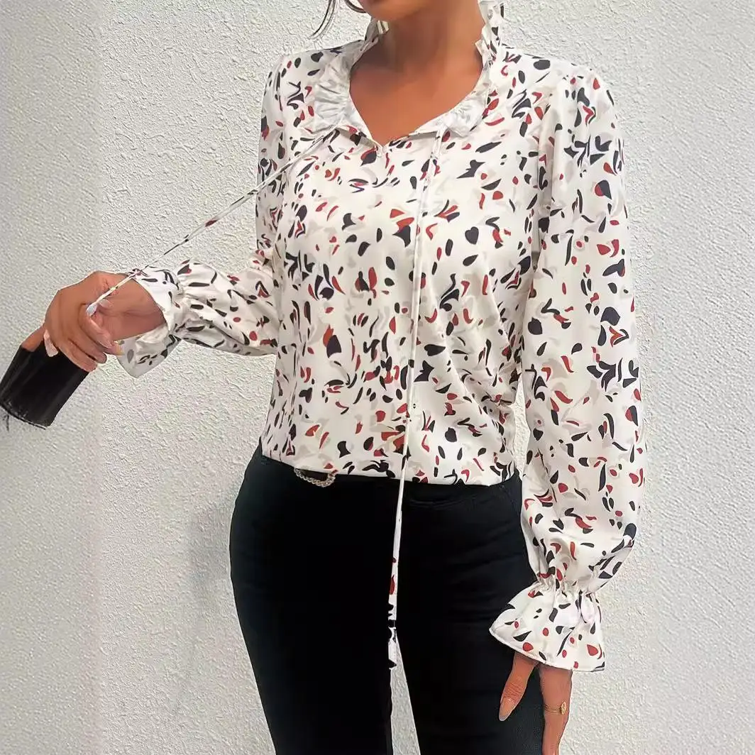 Женская рубашка на весну и осень блузка шнуровке с французским бантом Топ