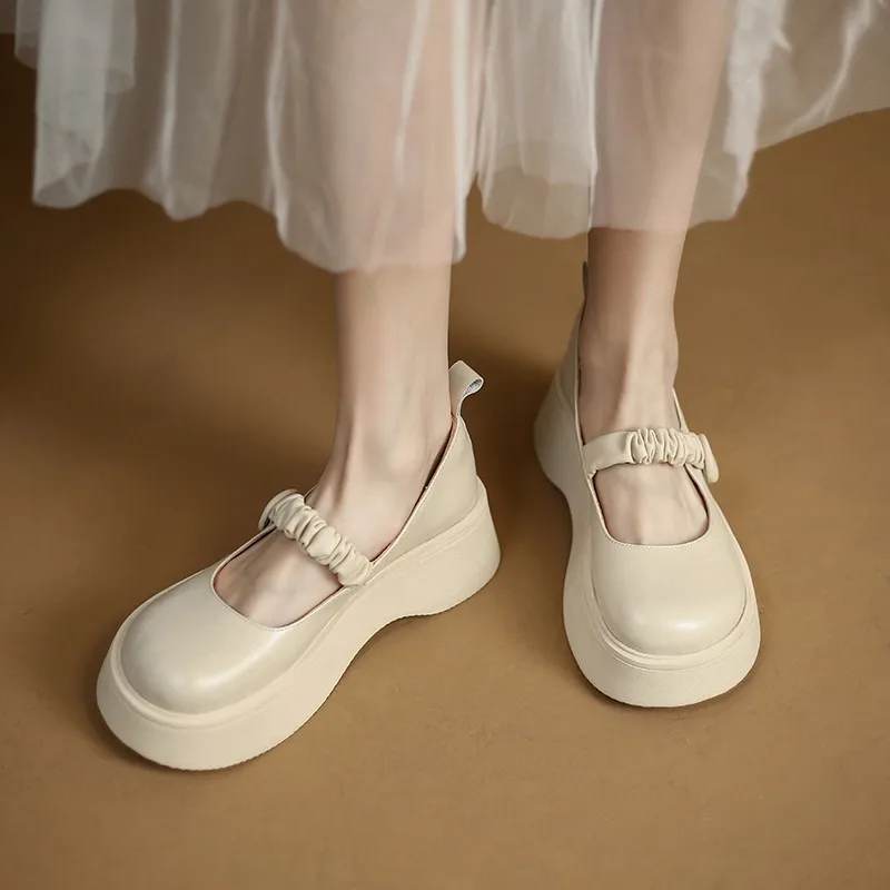 

Женские туфли на толстой подошве, универсальные кожаные туфли в корейском ретро стиле, маленькие туфли с большой головой для колледжа, лето 2023