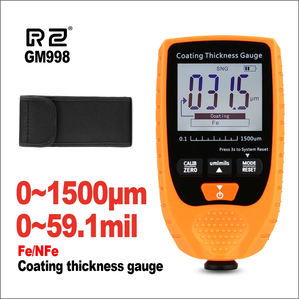 RZ Thickness Gauges Paint Coating Thickness Gauge Digital Car Thickness Gauges Tester With Backlight Film Thickness Gauge