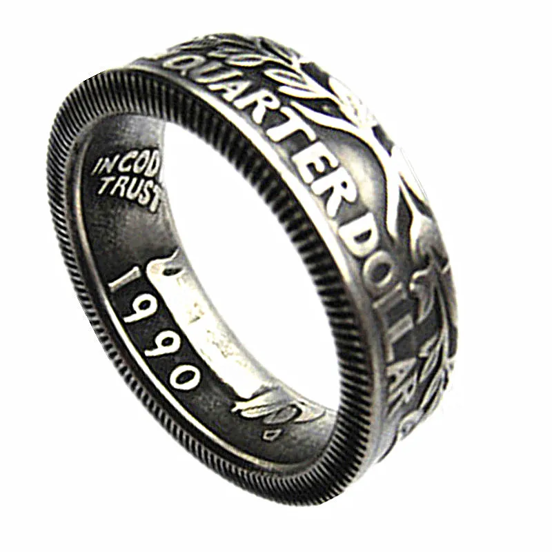

US Washington Quarter Dollar Ring Silver Plated Coin Ring Handmade In US Sizes 6-14