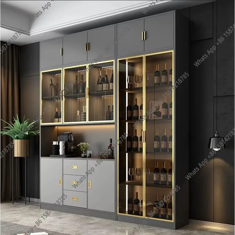 Фото Винные шкафы-витрины Iu Bar из дерева для кухни и гостиной, настенные стеллажи для хранения вина и алкоголя, мебель для бара №2