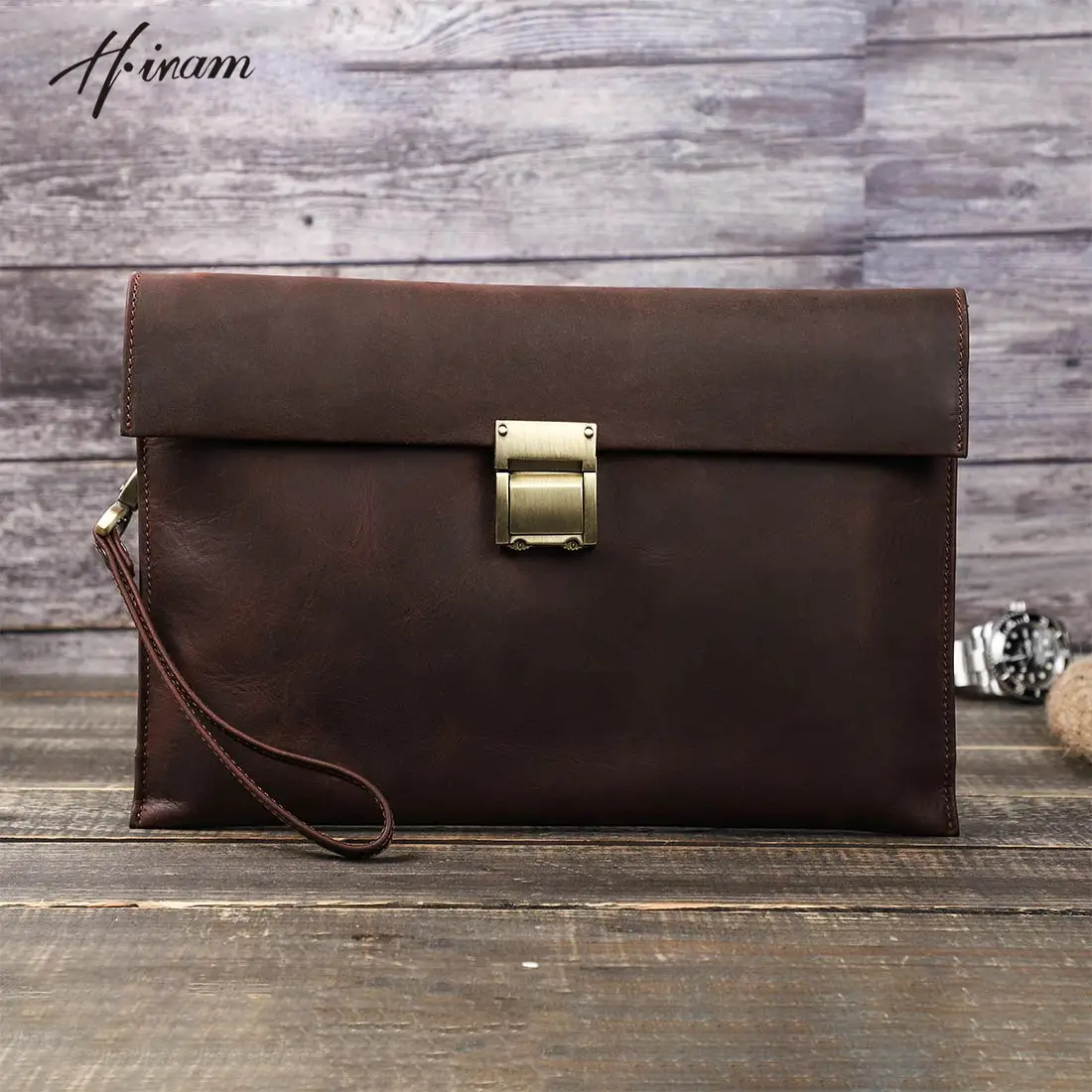 

Мужской клатч из воловьей кожи с ремешком на руку, вместительный роскошный брендовый кошелек, винтажная Сумка-конверт 9,7 дюйма