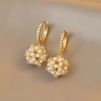 korea new fashion jewelry elegant celebrity wild rice bead fireworks ball pendant gold earrings ladies party gift accessories