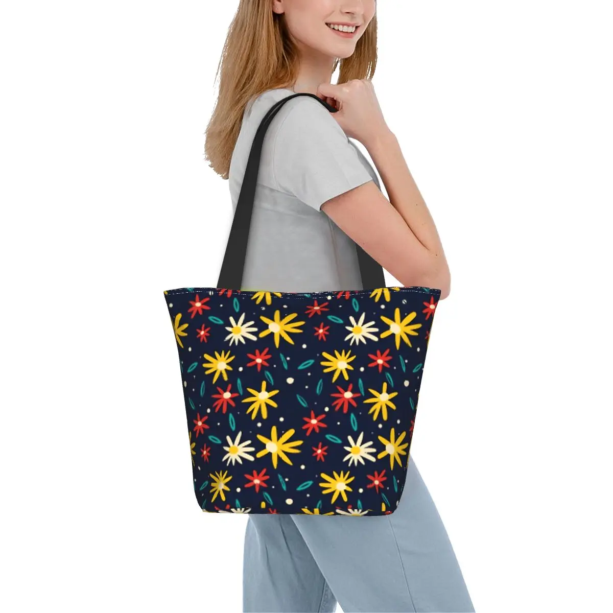

Сумка для покупок с цветочным принтом маргариток, цветные сумки для покупок, Студенческая уличная тканевая сумка-тоут, забавные дизайнерские сумки