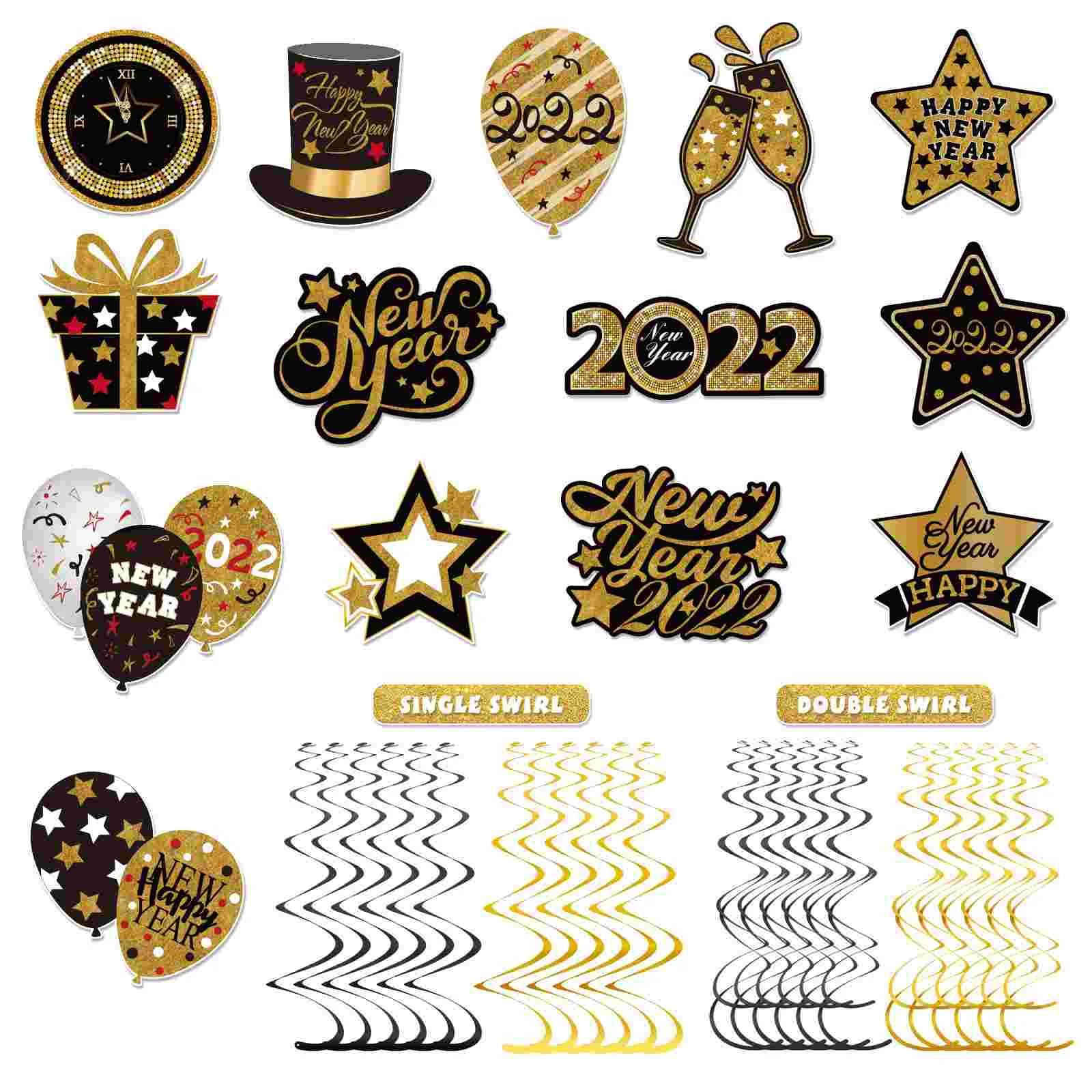 

Goldendoodle Ornament Happy New Year Hat Black Home Decor Swirl Streamers Black Ornaments Gold Black Paper Christmas decoration