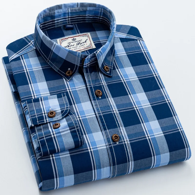 

Men's Classic Fit Plaid Checkered Shirt Single Pocket Casual Standard-fit Button Down Gingham Long Sleeve Shirts