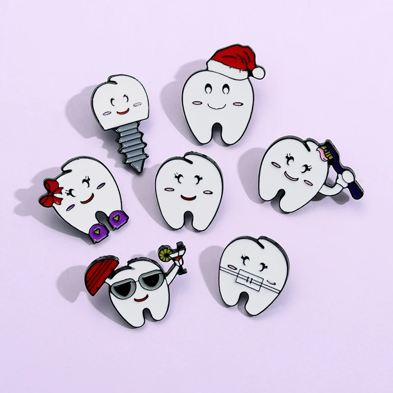 

Oral Health Enamel Pins Cartoon Smiling Tooth Brooches Lapel Badges Cartoon Cute Teeth Decorative Pin Jewelry for Friends Gift