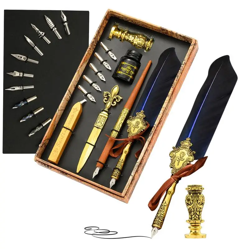 

Vintage Feather Quill Pen Set Vintage Calligraphy Dip Pen Kit Dip Pen Sealing Wax Seal Stamp Envelope Tool Best Gift Kit For