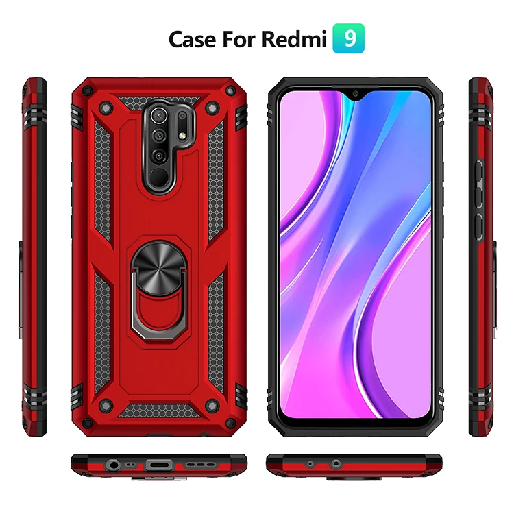 

10Pcs/Hockproof Case For Xiaomi Redmi 9 8 Case Cover Armor Military Protective Ring Holder Magnet Phone Case For Redmi 9A Note 9