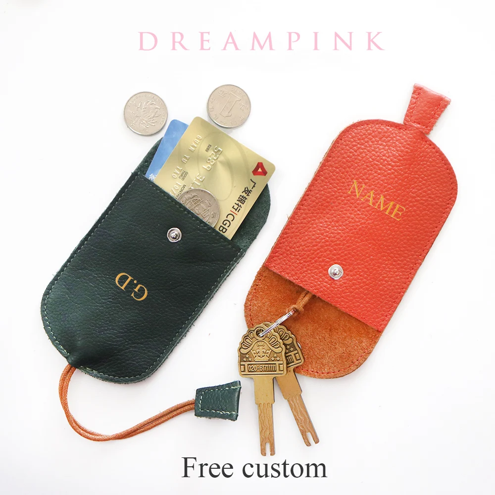 Free Monogram Cowhide Key Wallet Custom Letters Leather Key Case For Bags New Coin Purse Keychain Holder With Ring Inside