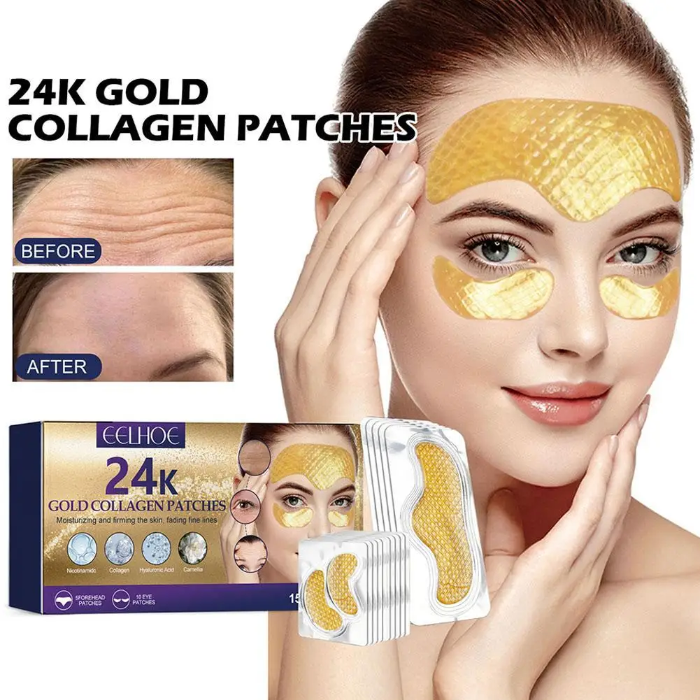 

Forehead Wrinkle Patches 24K Gold Eye Patches Collagen Anti Wrinkle Patches Forehead Line Remover Dark Circles Eye Bags